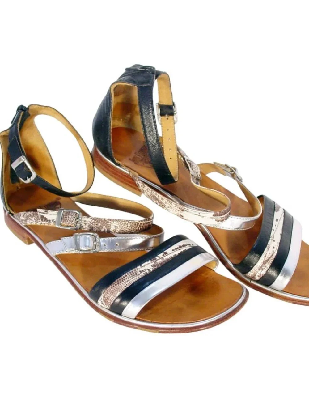 FLUEVOG Zambezi $228 Strappy Snake Print Leather Sandals 8 - Made in PERU - Picture 9 of 9
